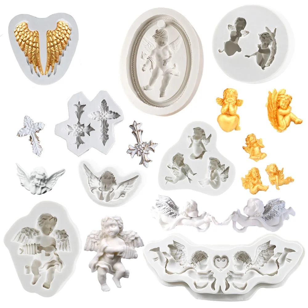 

9 Pattern European Style Silicone Fondant Mold Angel,Cross Shape Mold DIY Sugarcraft,Clay Mold Cake Decor Mold