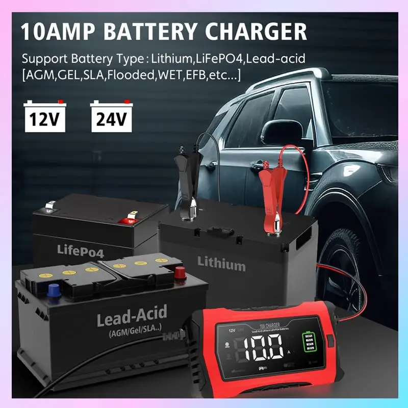 

AB25-10A Automatic Charging For Lithium Lifepo4 GEL Lead-Acid Batteries 12V 24V Motorcycle Charger Car Battery Charger