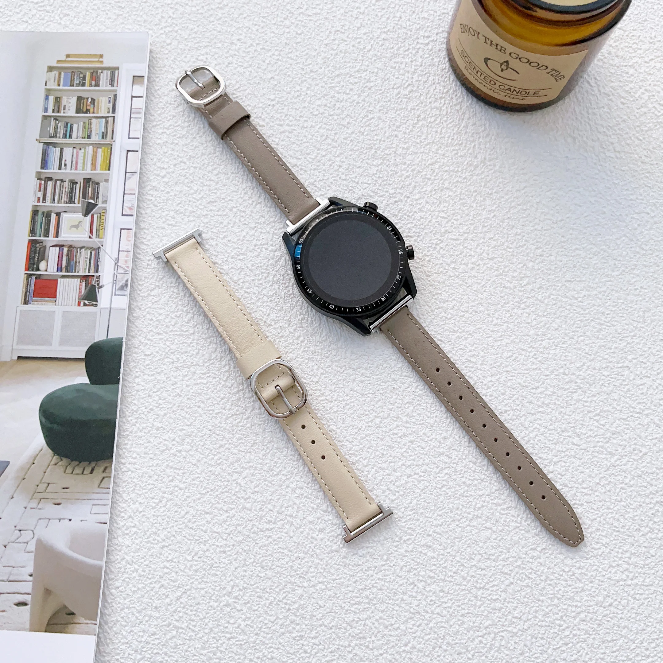 หนังสำหรับ Samsung Galaxy Watch5 40/44มม.5pro 45 Slim สำหรับ Galaxy Watch4 40มม.42/46Mm 20/22มม.เข็มขัด