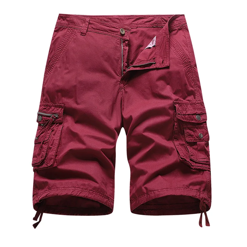 Men\'s Regular Fit Cargo Shorts Outdoor Classic Solid Tactical Shorts Red Multi Pockets Military Hiking Shorts Cotton