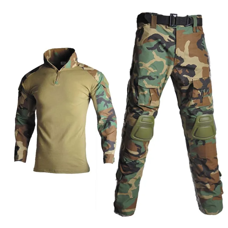 

HAN WILD Hiking Combat Shirt with Pads Climbing Long Sleeve Men Camouflage Tactical Clothing Assault Shirts Camping Hunting