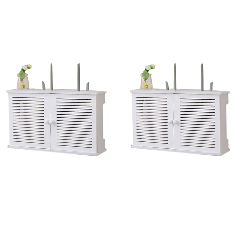 

2X Wireless Wifi Router Storage Boxes Wooden Box Cable Power Plus Wire Bracket Wall Hanging Plug Board Shelf