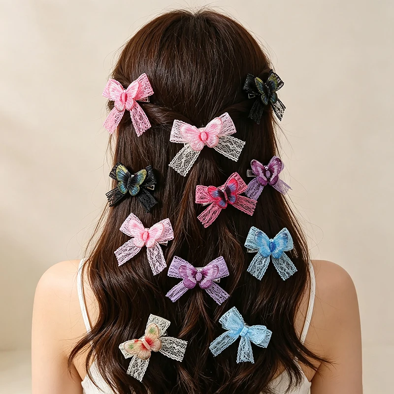 

8PCS Lace Bow Butterfly Hair Clips Set Sweet Cute Princess Hairpins Little Girls Children Daily Decor Hair Accessories
