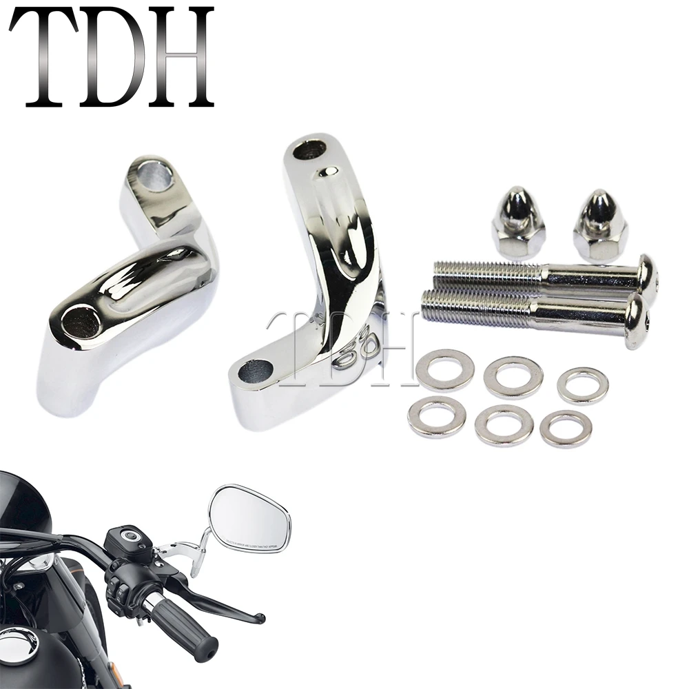 Motorcycle Mirror Riser Extension Adapter Brackets Kit For Harley Dyna CVO Softail Custom Street Fat Bob Wide Super Glide 06-14