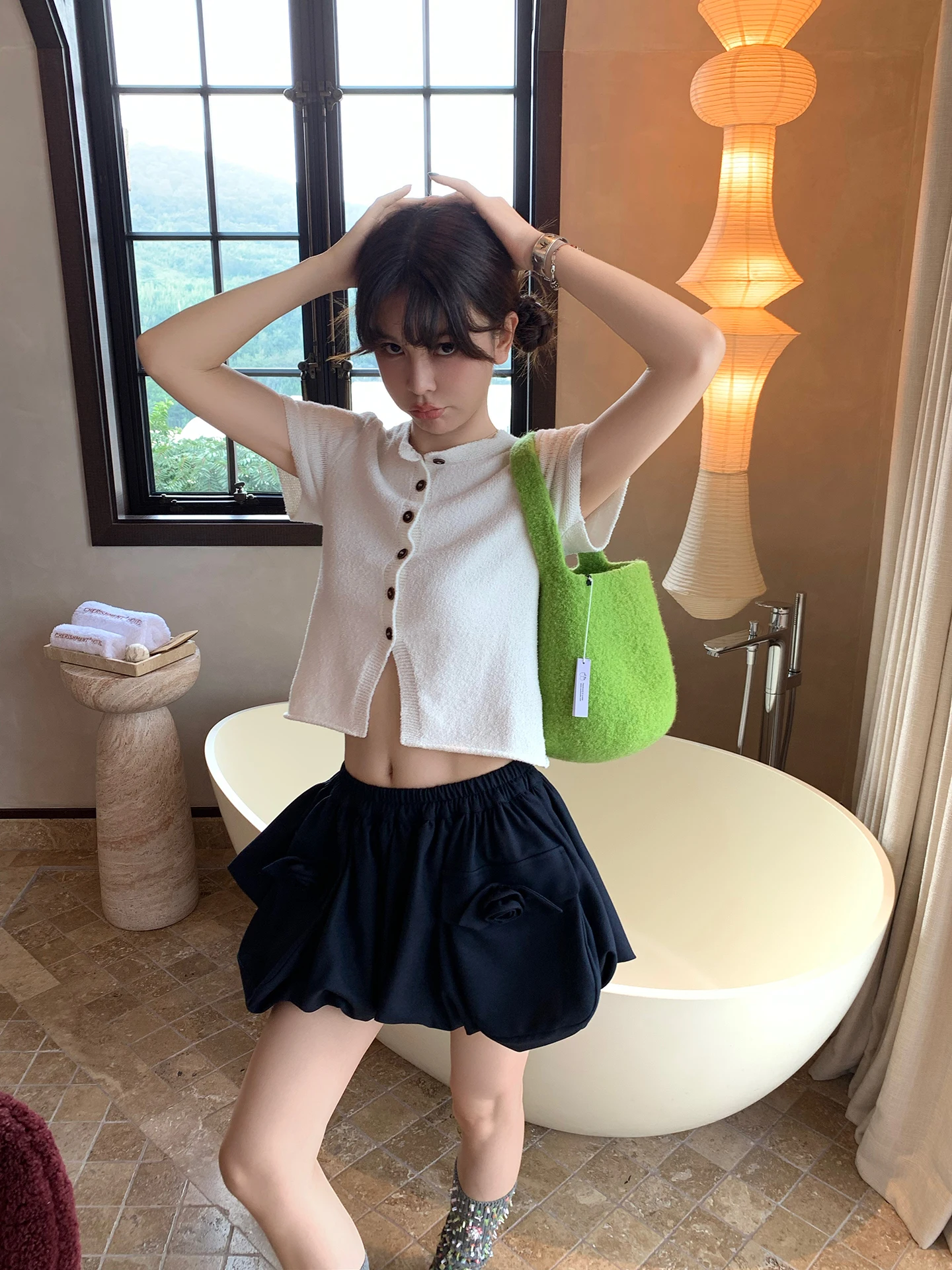 

Le Rouge ort Sve Вязаный круглый открытый кардиган Soft Vintage Sle Прямой крой Повседневная одежда Топы для девочек китайского бренда