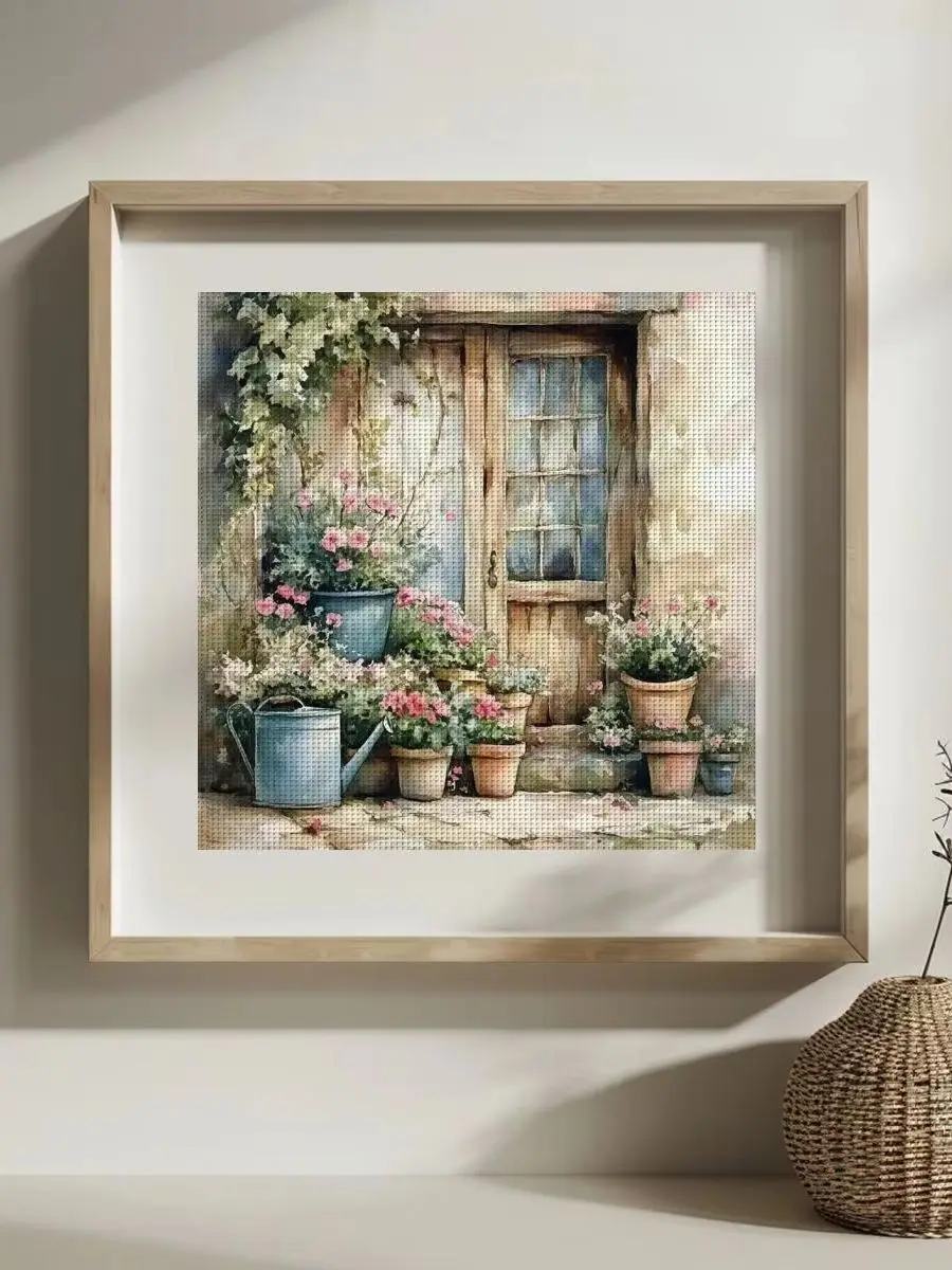 1 Stück 30x30 cm/11,8 Zoll Blumenfensterbank Gestempeltes Kreuzstich-Set DIY-Set 11/14/16CT DIY-Stickset DIY-Kreuzstich-Set – Detail 1