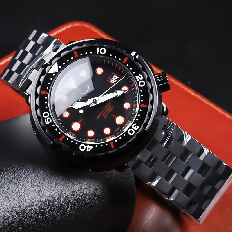 HEIMDALLR Watch For Men NH35A Movement Automatic Mechanical 200m Diver Watch Sapphire C3 Super Luminous Dial Black PVD Case