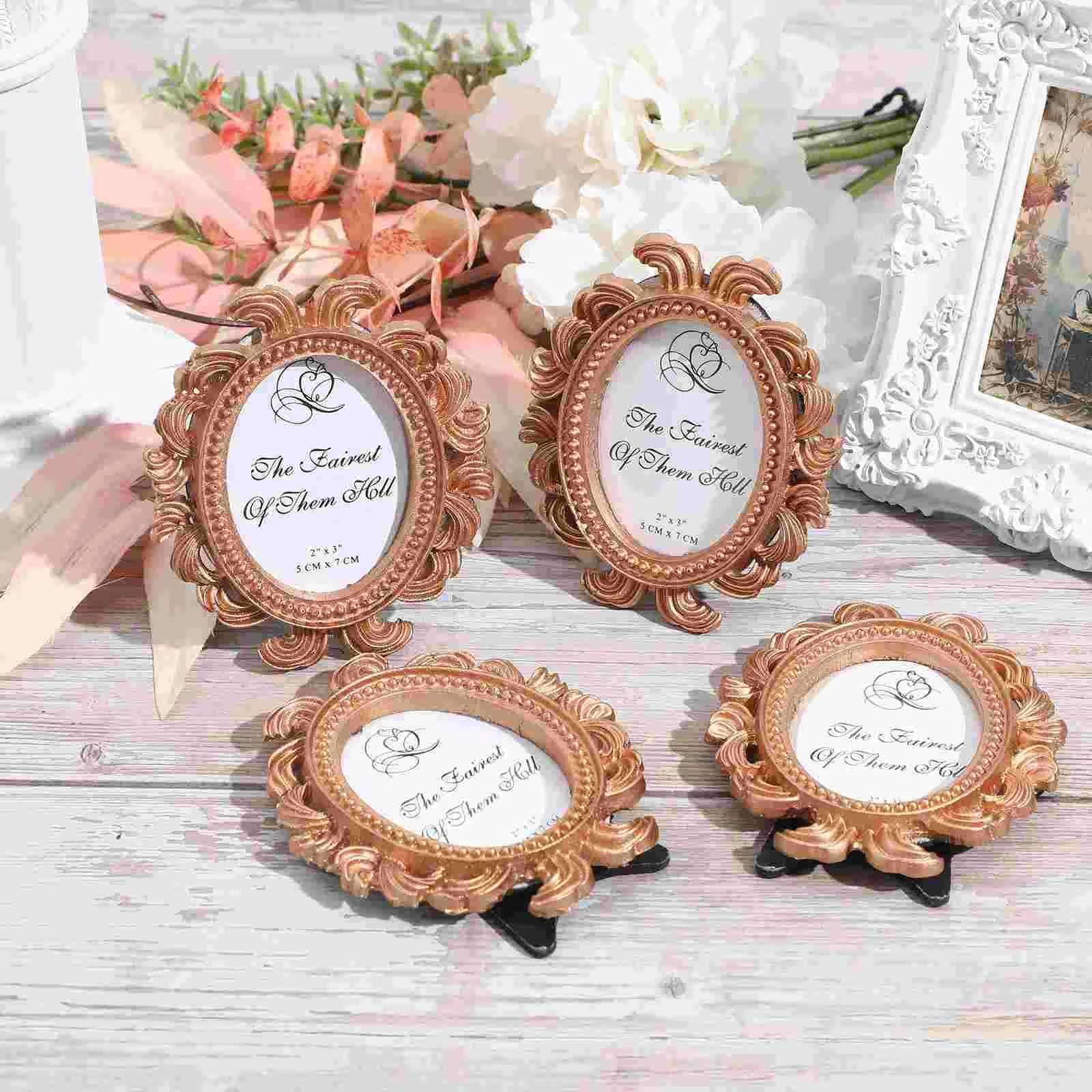 4 Pcs Mini Photo Frame Frames Picture Vintage Golden Baroque Small Synthetic Resin Tiny