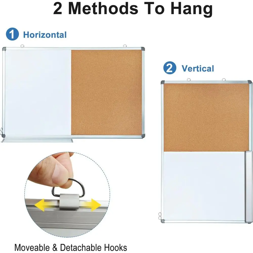 Quadro Branco Magnético e Quadro de Cortiça de Dupla Função, 36x24 Polegadas, Montado na Parede para Uso em Casa e Escritório