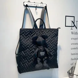 Women's new backpack waterproof nylon embroidered backpack with real leather large capacity female bag personalized doll handbag