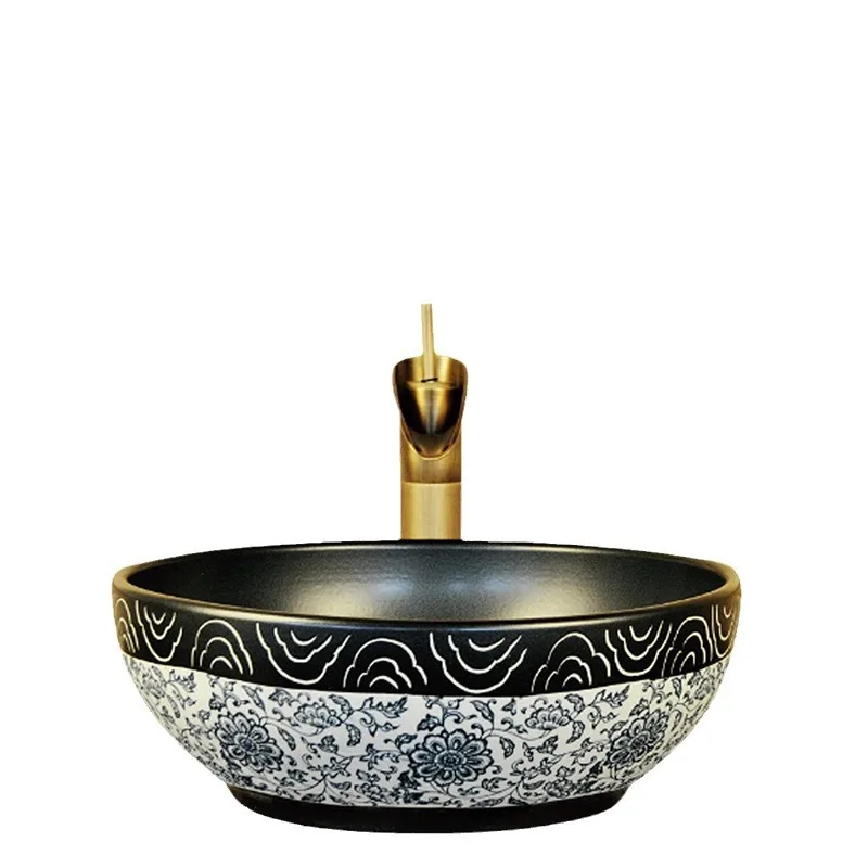 

Накладная раковина, одинарная керамическая художественная мойка, европейская ретро-стирка, круглая стирка, бытовая ванная комната