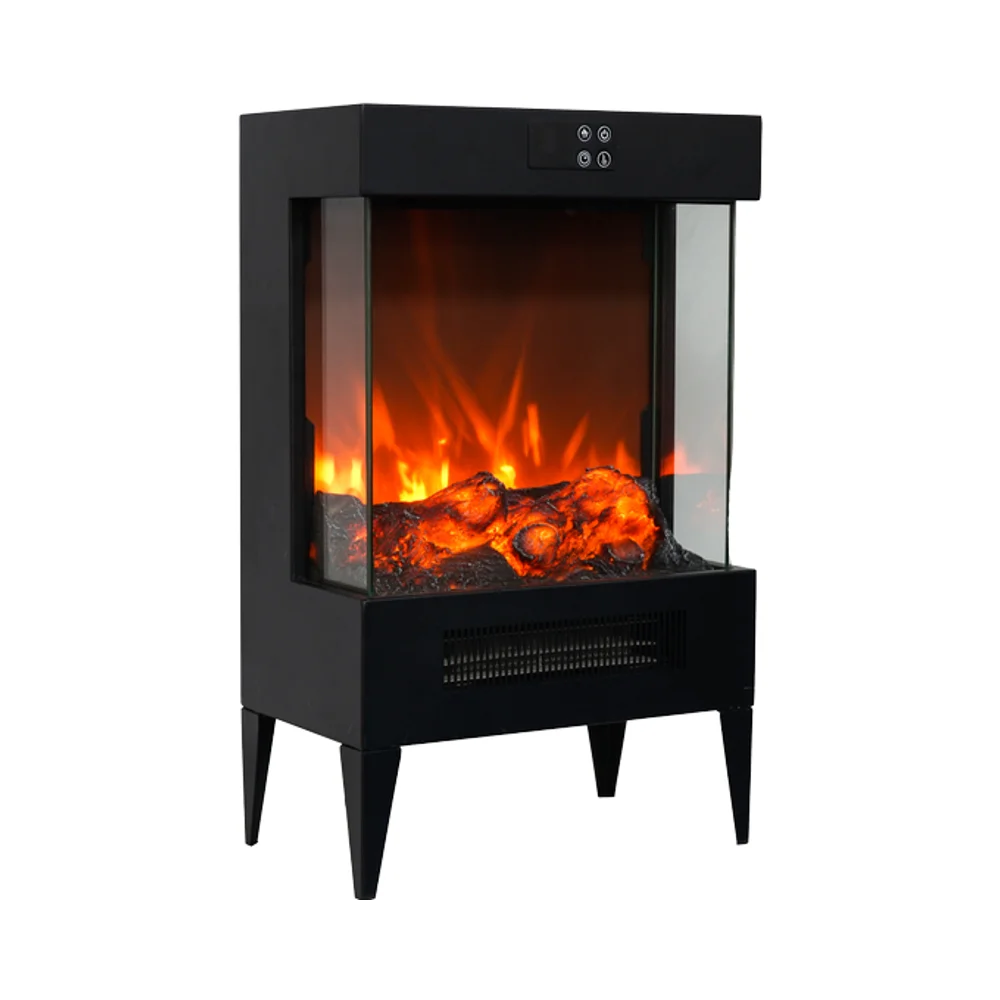 Freestanding Electric Fireplace Steel Glass Frame 7-Color LED Flames Child Lock Remote Control CE RoHS Certified Factory Direct