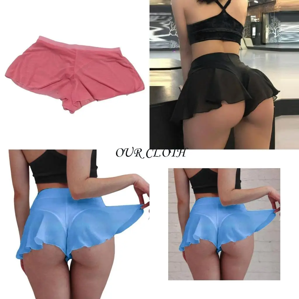 

Ruffle Dance Shorts Skirt Mesh Elastic High Waist Mini Skirts Rave Booty Bottoms Y1AC