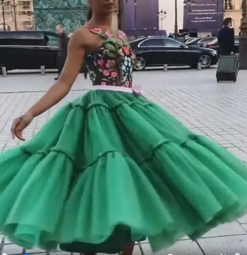 Imagem -03 - Saia Tutu de Tule Verde para Mulheres Babados em Camadas Saia Meia Panturrilha Saia Longa Inchada Roupa Formal