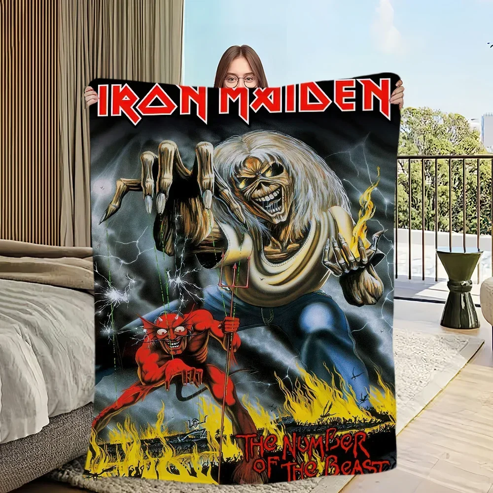 VIKAMA Iron Maiden Band Album Pattern Blanket Skeleton Devil Flame Black Clouds Soft Skin friendly Non shedding Theme Space