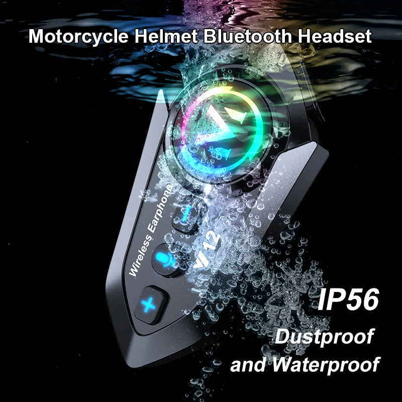 Bluetooth Helmet Headset Motorcycle AI Voice Control Waterproof Smart Noise Reduction 160H Extended Battery RGB Light