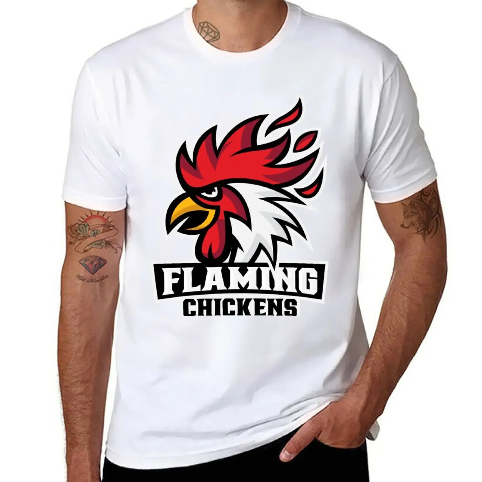 Flaming Chickens Full Logo T-Shirt for a boy summer top plain oversizeds oversized t shirt men