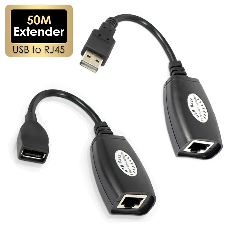 1 Pair USB to RJ45 LAN Ethernet Extension Cable Adapter 50M Distance Extender Converter Over Cat5E/6 Cord Computer Accessories