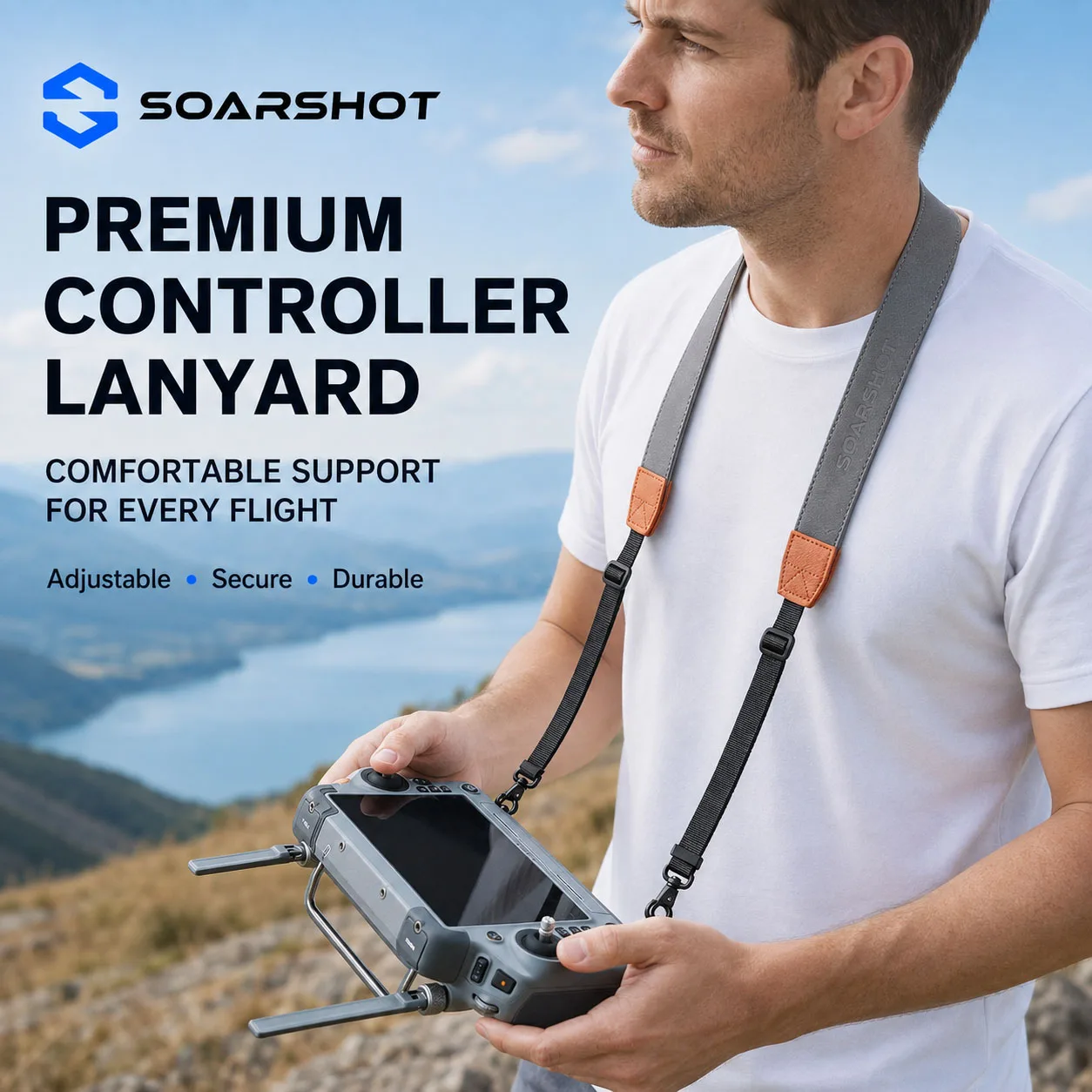 SOARSHOT DRS-625 Adjustable PU Leather Controller Lanyard for DJI RC 2 RC Pro Mini 3 4 5 Pro Air 3S Mavic 3 4 Pro Flip