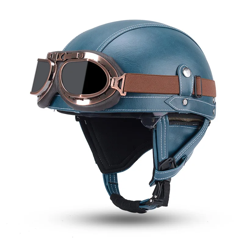 

Classic Motorcycle Helmet Motorbike Retro Half Seaman Helmet Leather Goggles Solider Cap Casco De Moto Capacete Motorcross 328