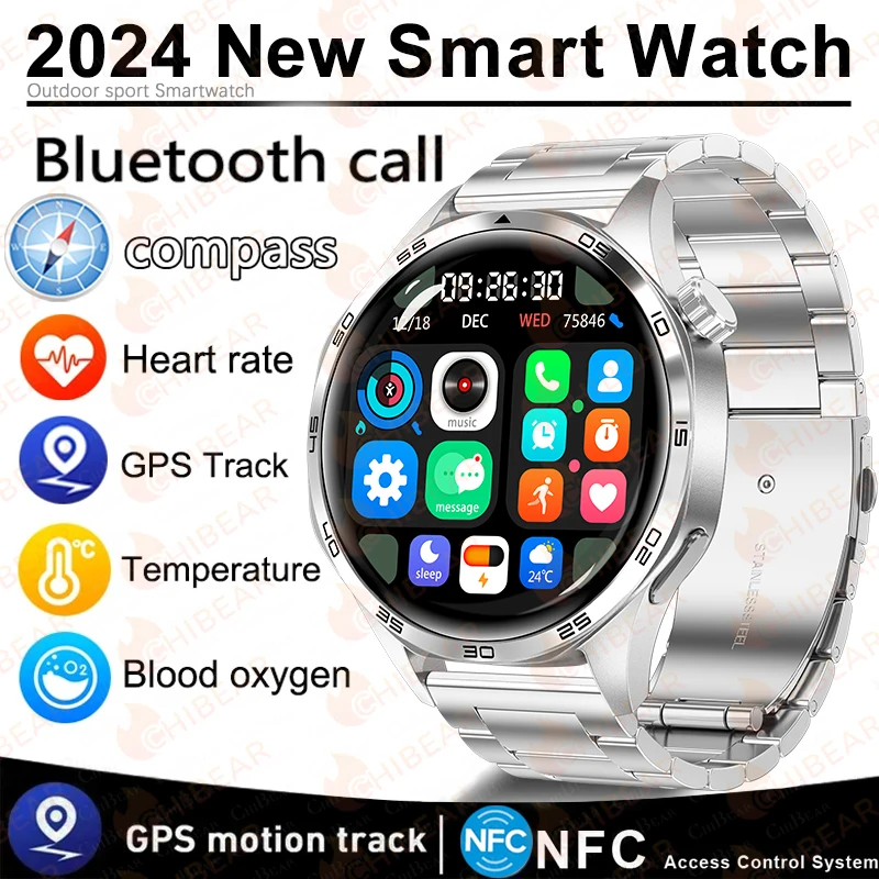 For XIAOMI HUAWEI 5 Pro GPS NFC Smart Watch AMOLED HD Screen Heart rate Bluetooth Call IP68 Waterproof Man Smartwatch 2024 New