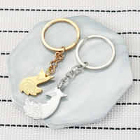 1 Pair Steel Wolf and Fox Couple Key Ring Sweet Key Chains DIY Jewelry Gifts