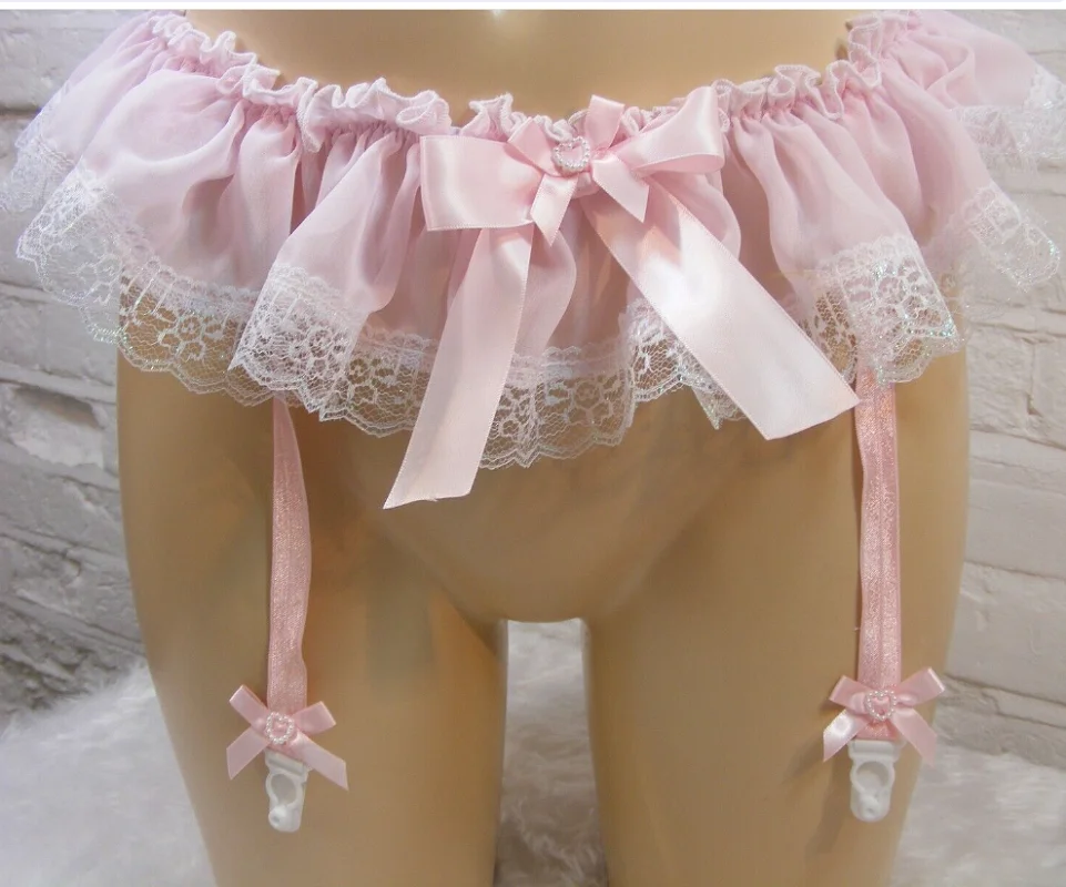 Sissy pink chiffon-suspensorio para hombre, lencería, bragas, todas las tallas