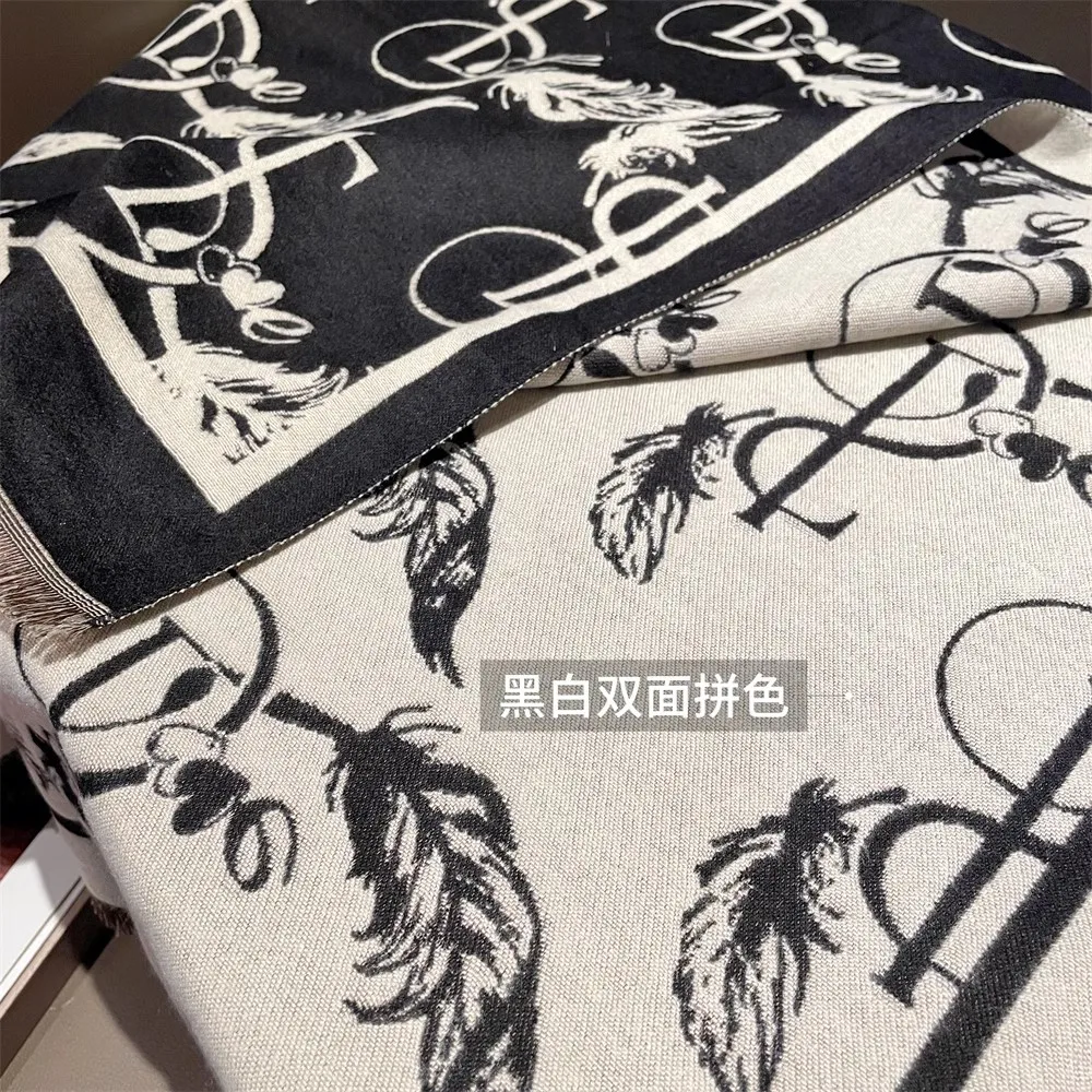 Black-and-white double-sided warm scarf female winter high-grade rectangle 190*65 can be used as a shawl multifunctional noble c