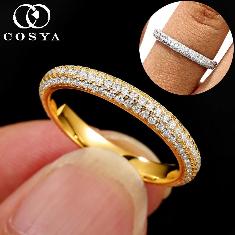 COSYA Real Full Moissanite Ring for Women S925 Silver Plated 18K Gold Lab Diamond Stackable Eternity Wedding Band Fine Jewelry
