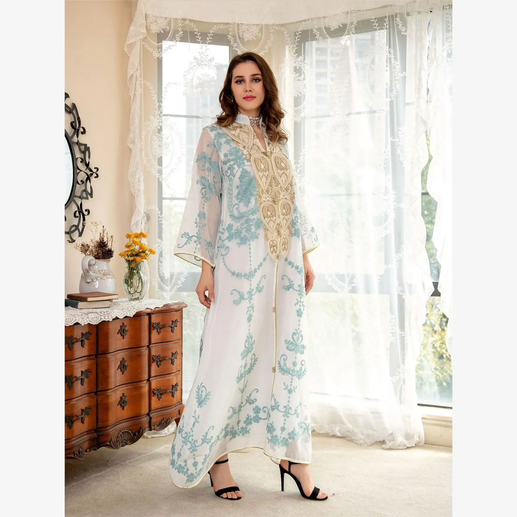 Arabo Dubai Lungo Dr Abito da sera da donna Street Sle Vita ampia Gonna a trapezio Cotone Lino Estate Faion per Medioevo...