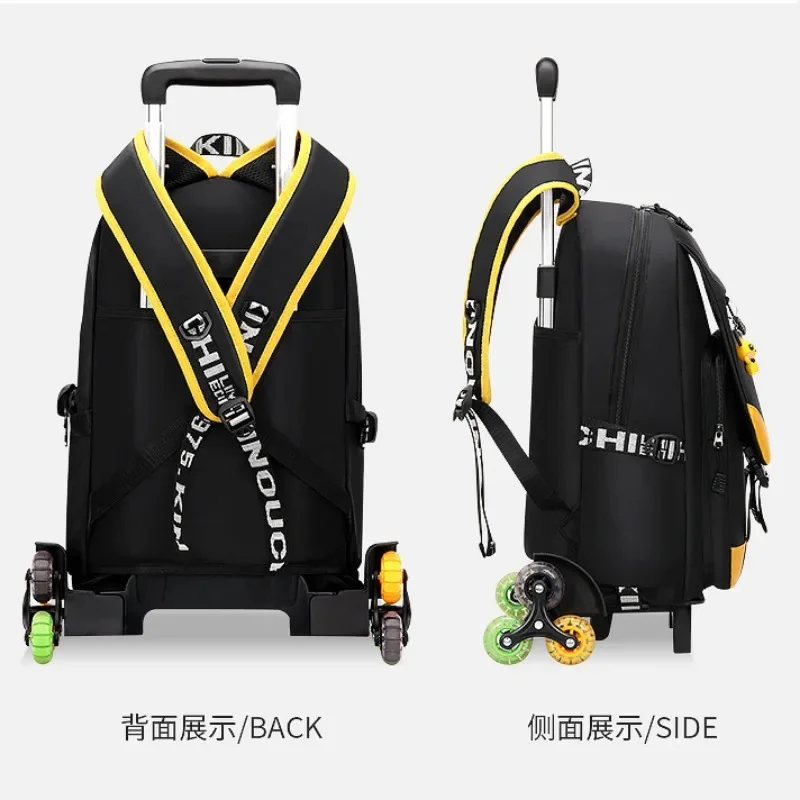 MINISO Pokemon Boys Six-Wheel Trolley School Bag Student Large-capacity Two-wheeled/Tall Stairs Climbing Tractor Cart Backpack