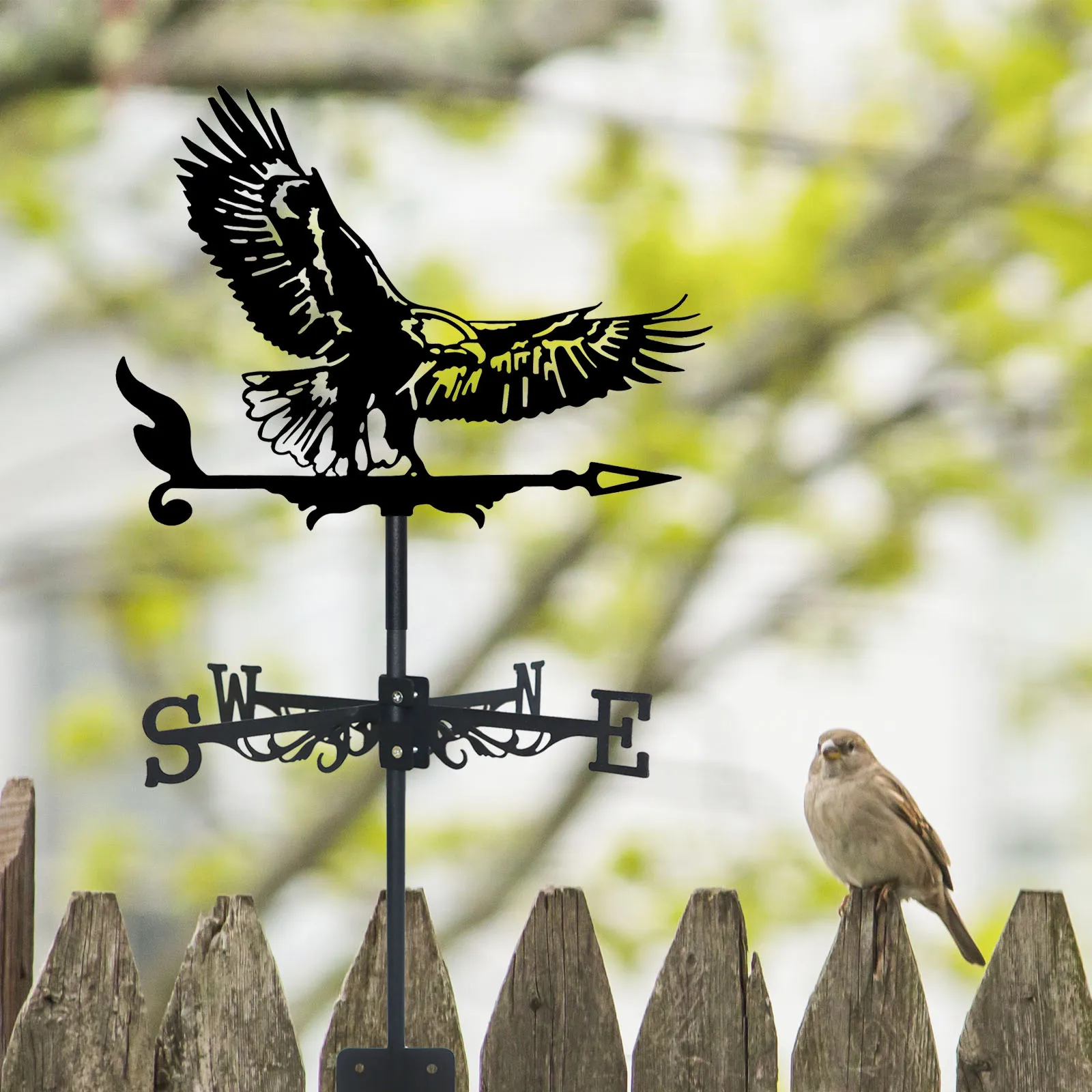 Eagle Wings Weathervane Silhouette Art Black Metal Aerial Raptor Wind Vanes Outdoors Decorations Garden for Roof Yard Building