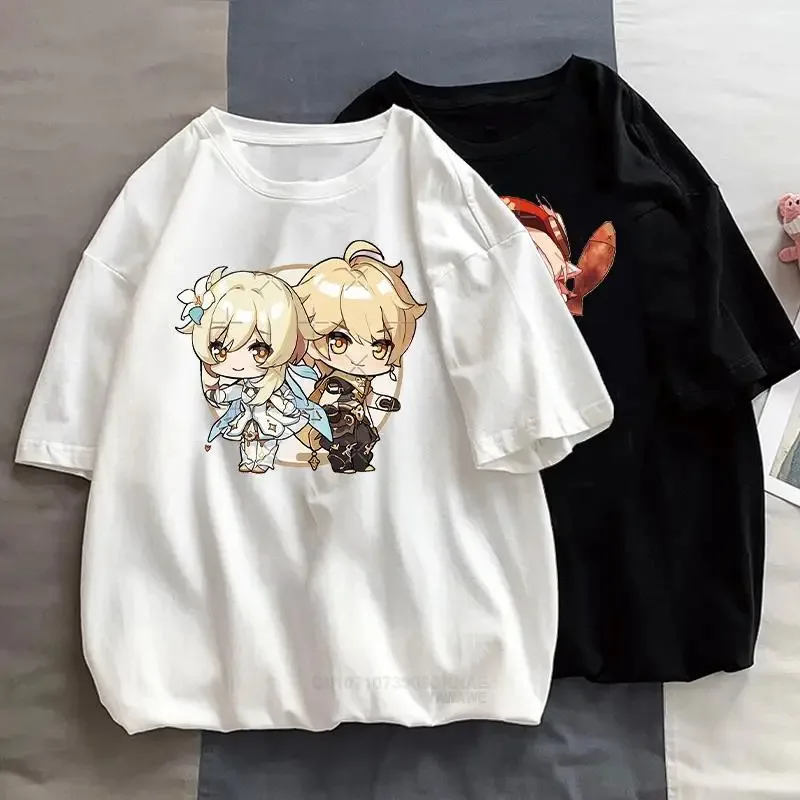 New Genshin Impact Game T-Shirt Women Harajuku Streetwear Kawaii Lumine Klee Cartoon Graphic Tops Femininas Casual