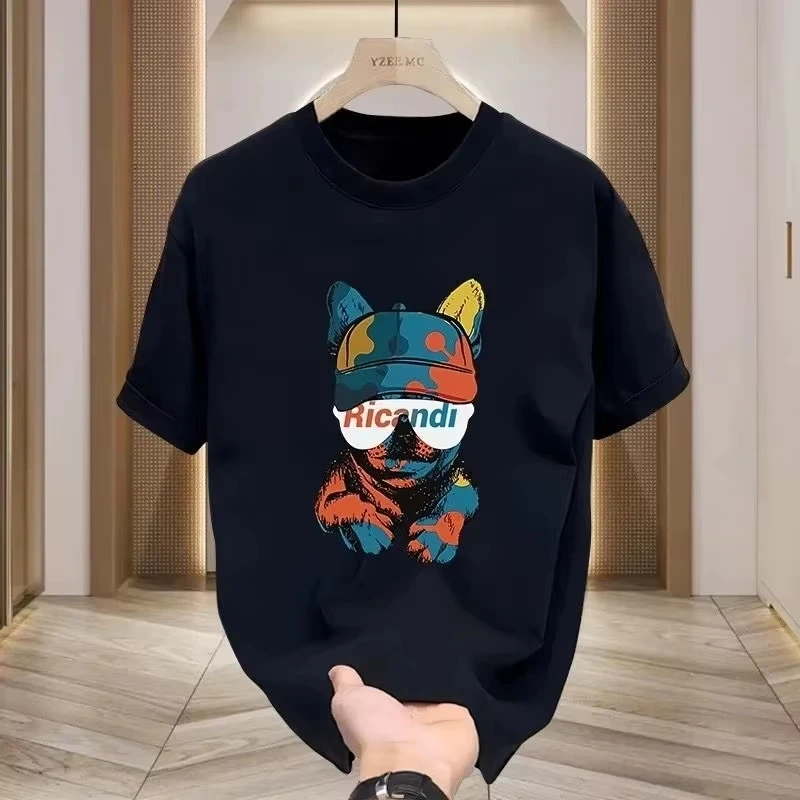 

Модная модная футболка из чистого хлопка с короткими рукавами и принтом весна-лето 2026, женский трендовый повседневный топ с круглым вырезом