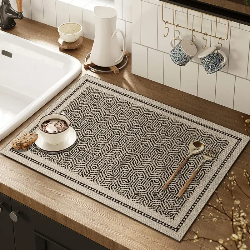 Nordic Linen-Like Multi-Style Waterproof Draining Non-Slip Quick Easy Clean Dish Drying Mat for Kitchen Countertop & Sink Area
