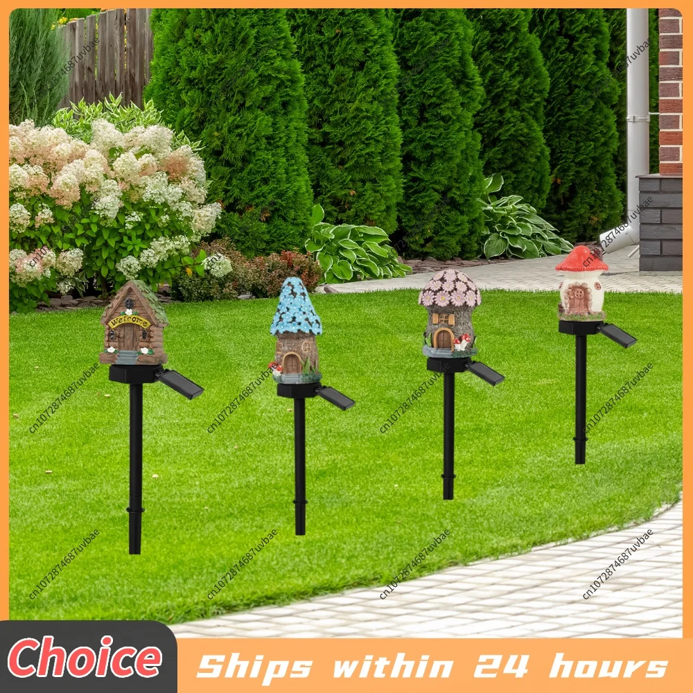 Solar Fairy-Tale Mushroom Cottage Landscape Pathway Light Waterproof LED Outdoor Lawn Lamp Courtyard DecoratiON Light for Spring