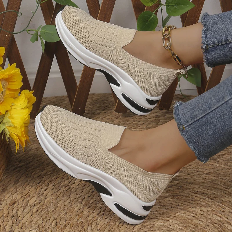 European and American Style Large Size Shoes Casual Mesh Slip-On Women's Shoes Thick Bottom Wedge Women's Shoes