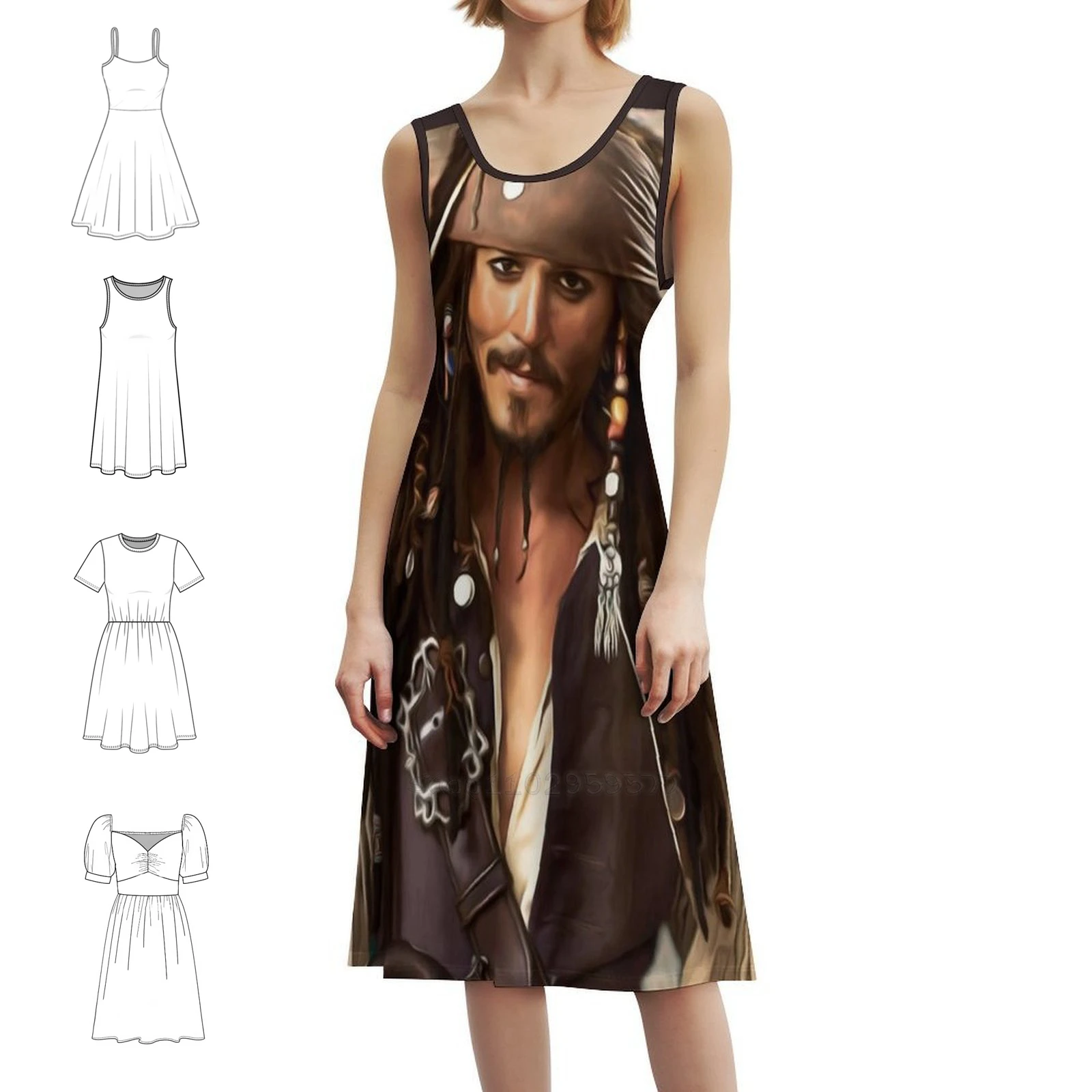 فستان بفتحة عنق على شكل قلب فستان أنيق للحفلات الصيفية للنساء فستان Depp Piratas Del Caribe Johnnydepp Potc للفتيات #1