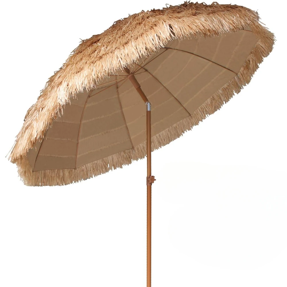 7.5ft Hula Thatched Tiki Patio Beach Umbrella Hawaiian Style 10 Ribs UPF 50+ with Tilt Carry Bag for Outdoor Tiki Bar