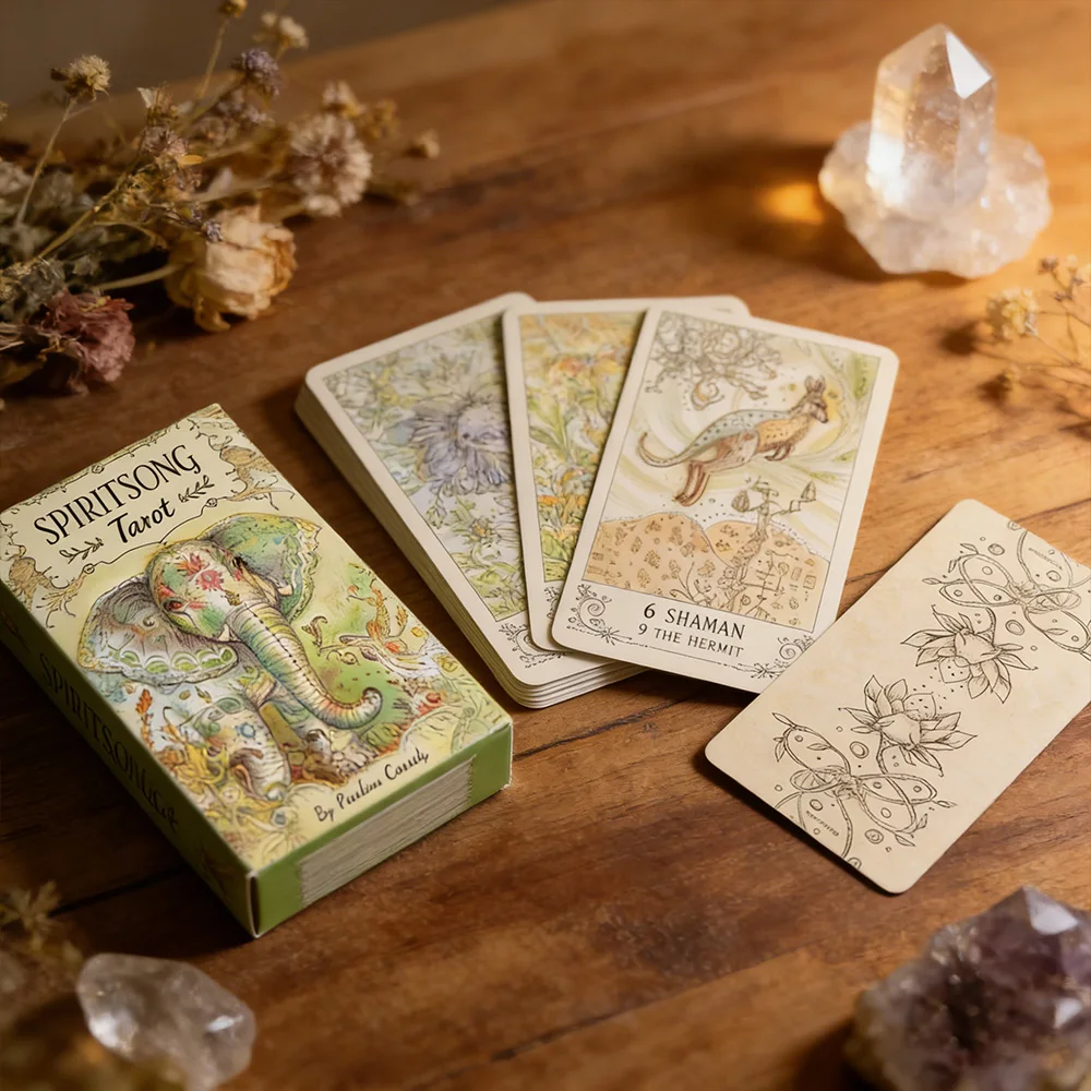 

78-Card Spiritsong Tarot Deck (10.3x6.0 cm),Hand-Painted Animal Oracle Cards,Suitable for Beginner Gifts and Witchcraft Supplies