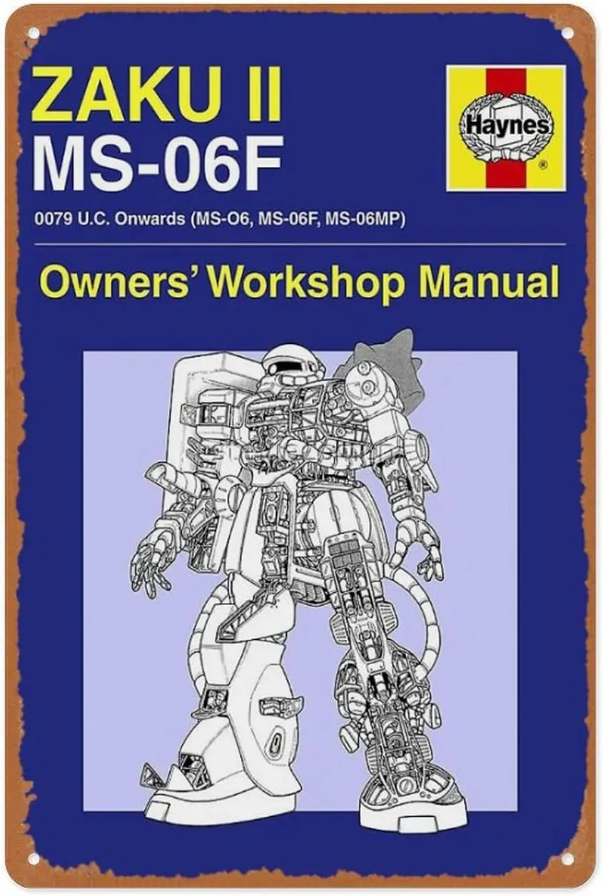 1c,- Zaku Ii-póster Manual de propietarios, letrero de Metal, decoración de pared de cueva de hombre Retro Vintage