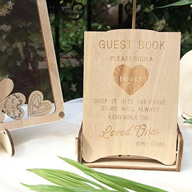 Rustic Wedding Guest Book Alternative, Baby Shower Guest Book Alternative, 80 Piece Heart Shaped Wooden Box Easy To Use