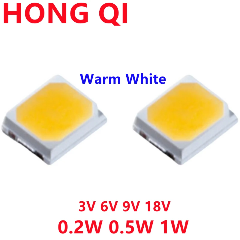 100pcs 2835 1W 0.5W 0.2W LED SMD 2800-3200K Warm White 3V 6V 9V 18V 150MA 100MA 60MA High Brightness