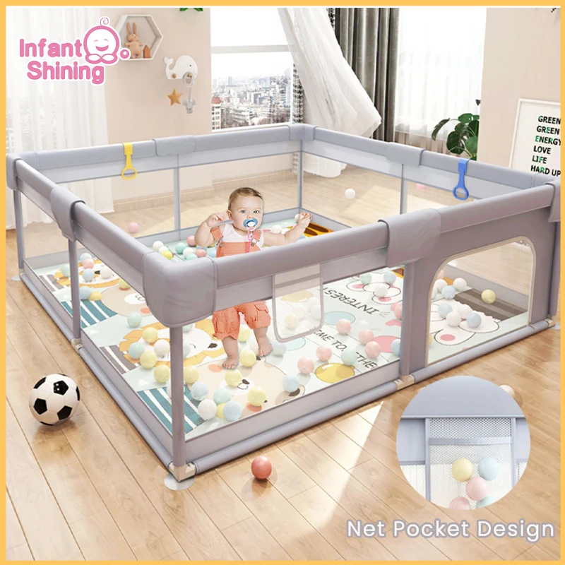 Infant Shining Children Playpen with Foam Protector Baby Playground Baby Safety Fence Kid Ball Pit Playpen for 0-6 Years Old Kid