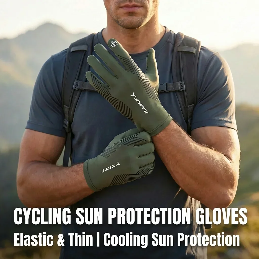 Men Outdoor UV Sun Protection Full Finger Gloves Touchscreen Anti Slip Breathable Cycling Driving Fishing Hiking Sports Gloves