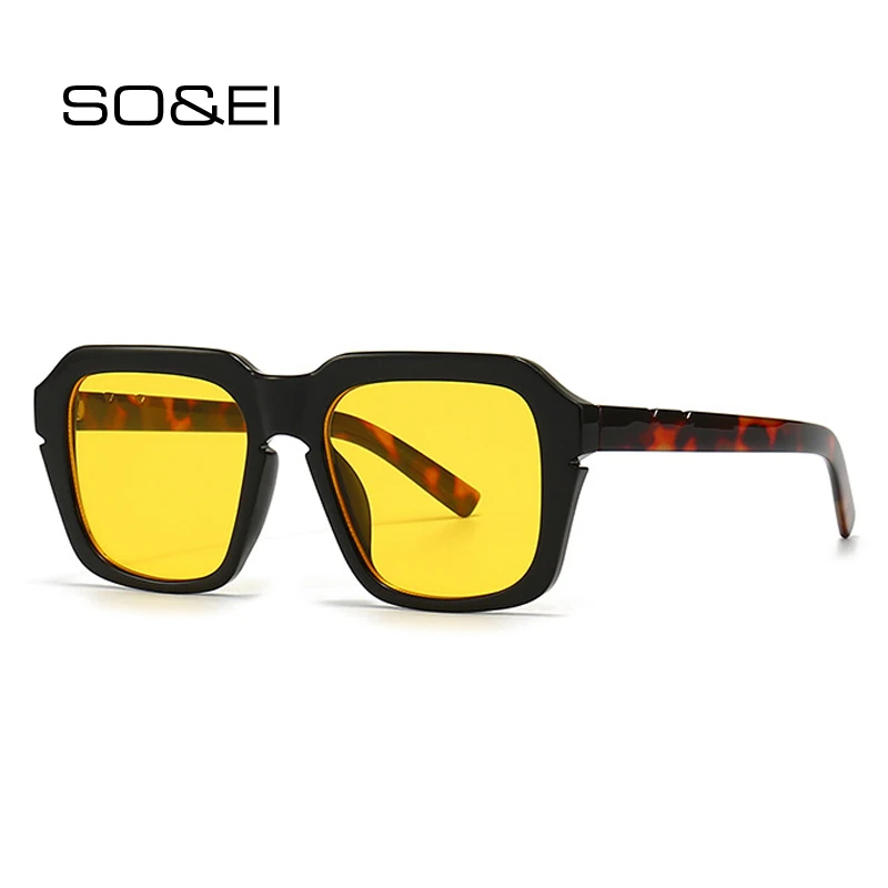 

SO&EI Vintage Square Double Color Sunglasses Women Fashion Brand Designer Shades UV400 Gray Tea Gradient Men Sun Glasses