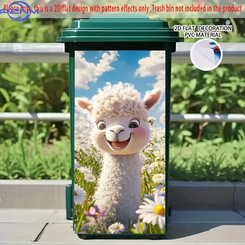 2D/FLAT, Happy Alpaca Summer Self Adhesive Dustbin Stickers, xinch Creative Trash Can Stickers, Suitable for Trash C
