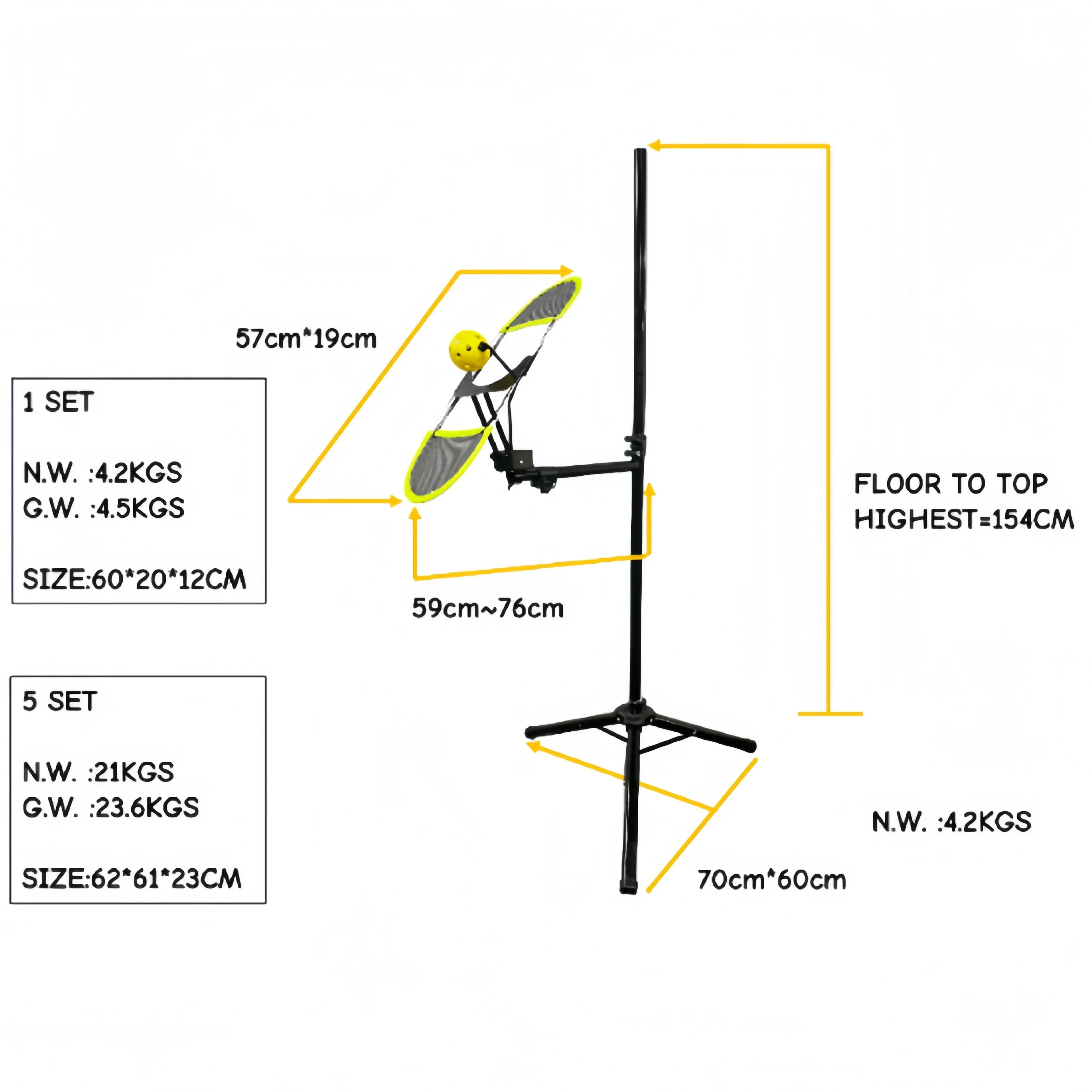 Multi Functional Pickleball Training Equipment with Adjustable Height Portable 360 Degree Rotation and Adjustable Lift