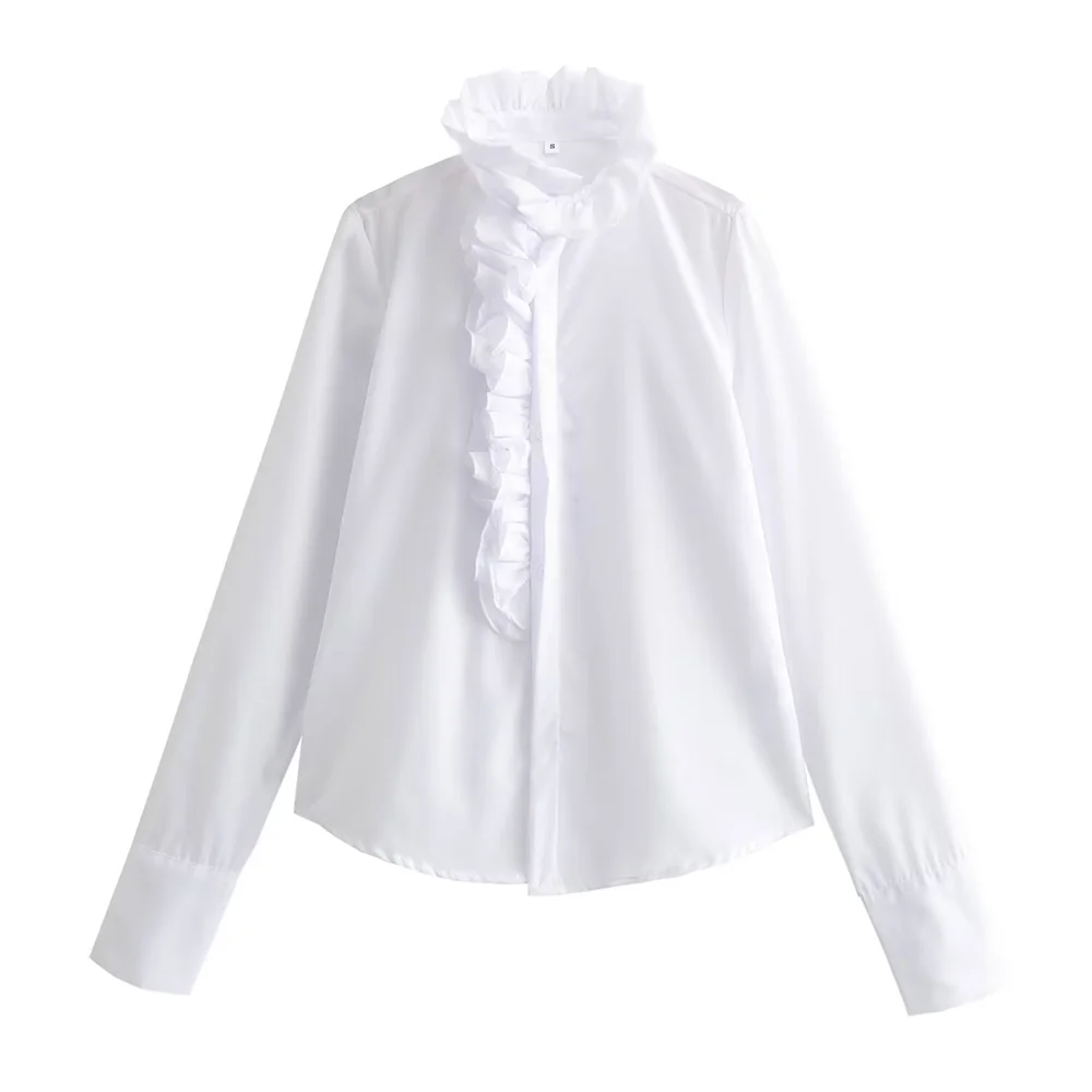 PB&ZA 2024 Spring New Women\'s Fashion Style Casual Loose Simple Versatile Layered Decorative Poplin Shirt