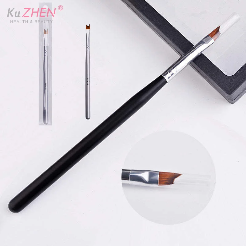 

1PCFrench Oblique Tip Nail Brush Half Moon Shape UV Gel Nail Acrylic Painting Drawing Liner Pen Silver Black Handle Manicure DIY